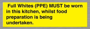  Full Whites (PPE) MUST be worn in this kitchen, whilst food preparation is being undertaken.